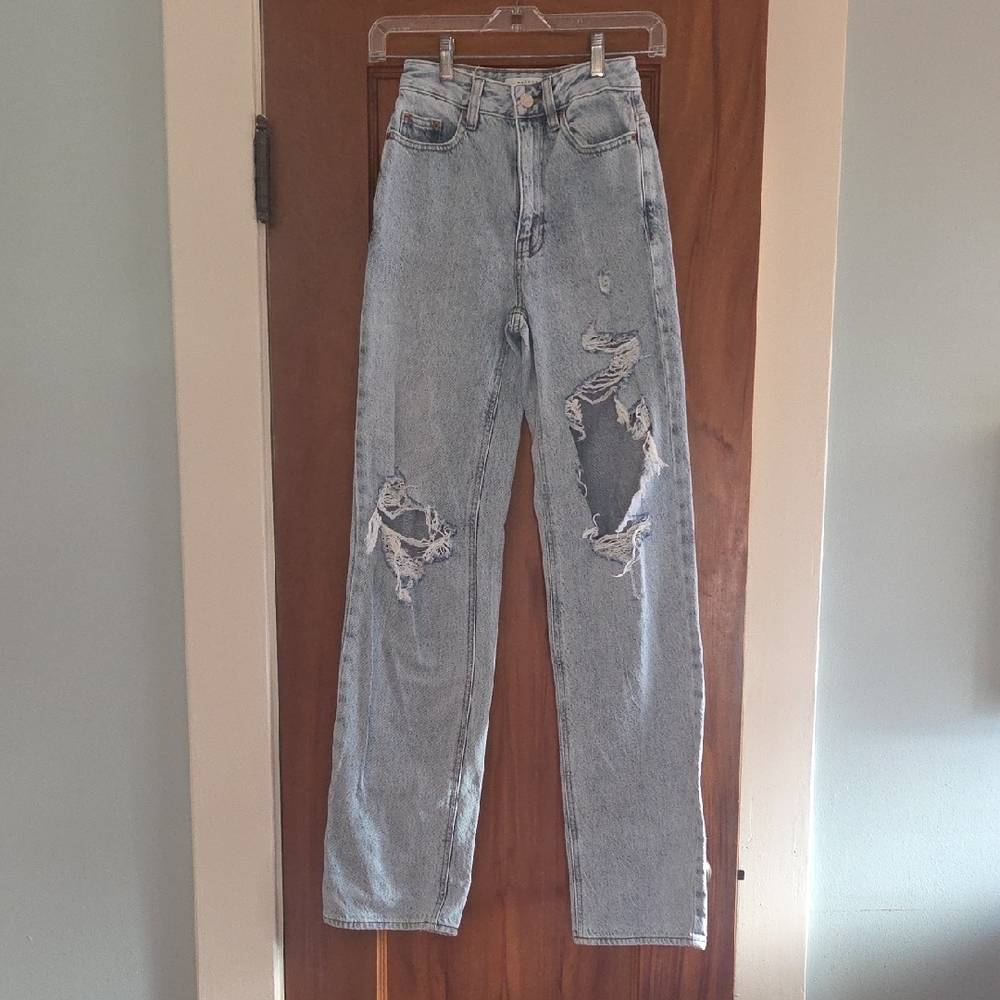 PacSun Light Blue Distressed Straight Leg Jeans